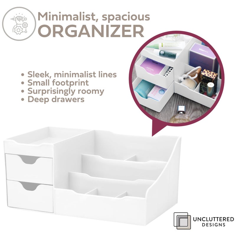 Uncluttered Designs منظم مكياج كبير من Uncluttered Designs للزينة - مكتب على سطح الطاولة مع أدراج لمستحضرات التجميل والشعر والعطور والأظافر والعناية بالبشرة - مثالي لتخزين الحمام وغرفة النوم (أبيض) - Image 4